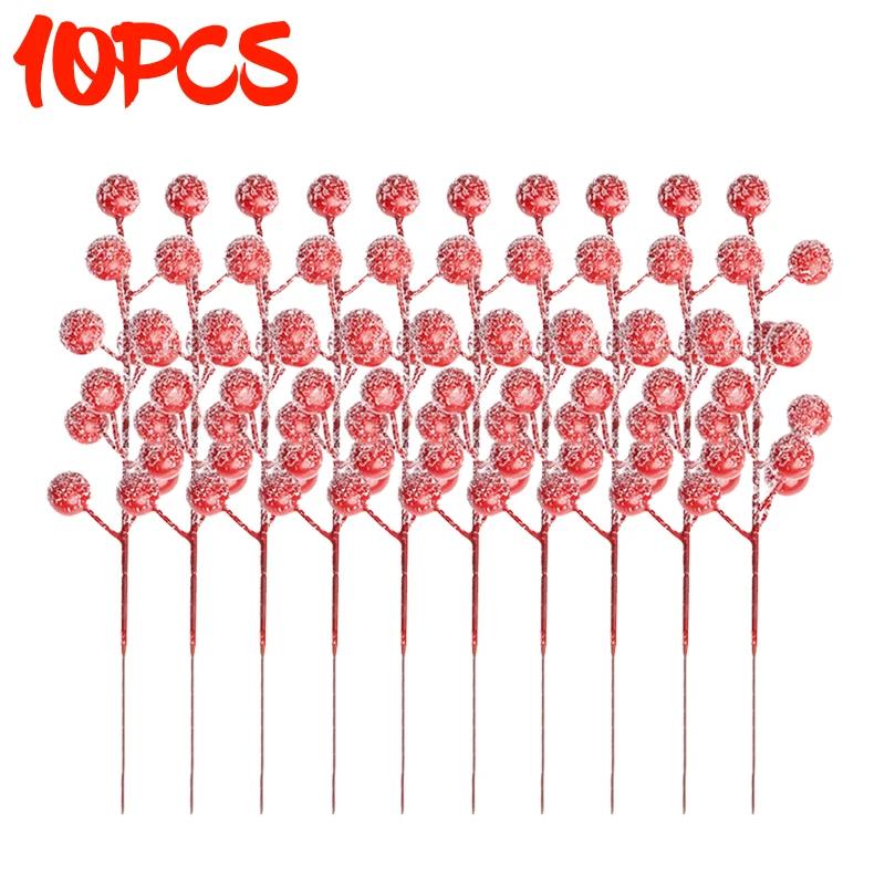 1/30PCS Snow Frosted Red Berry Stems DIY Chritsmas Artificial Berries for Wreath Xmas Tree Ornaments New Year Party Home Decor