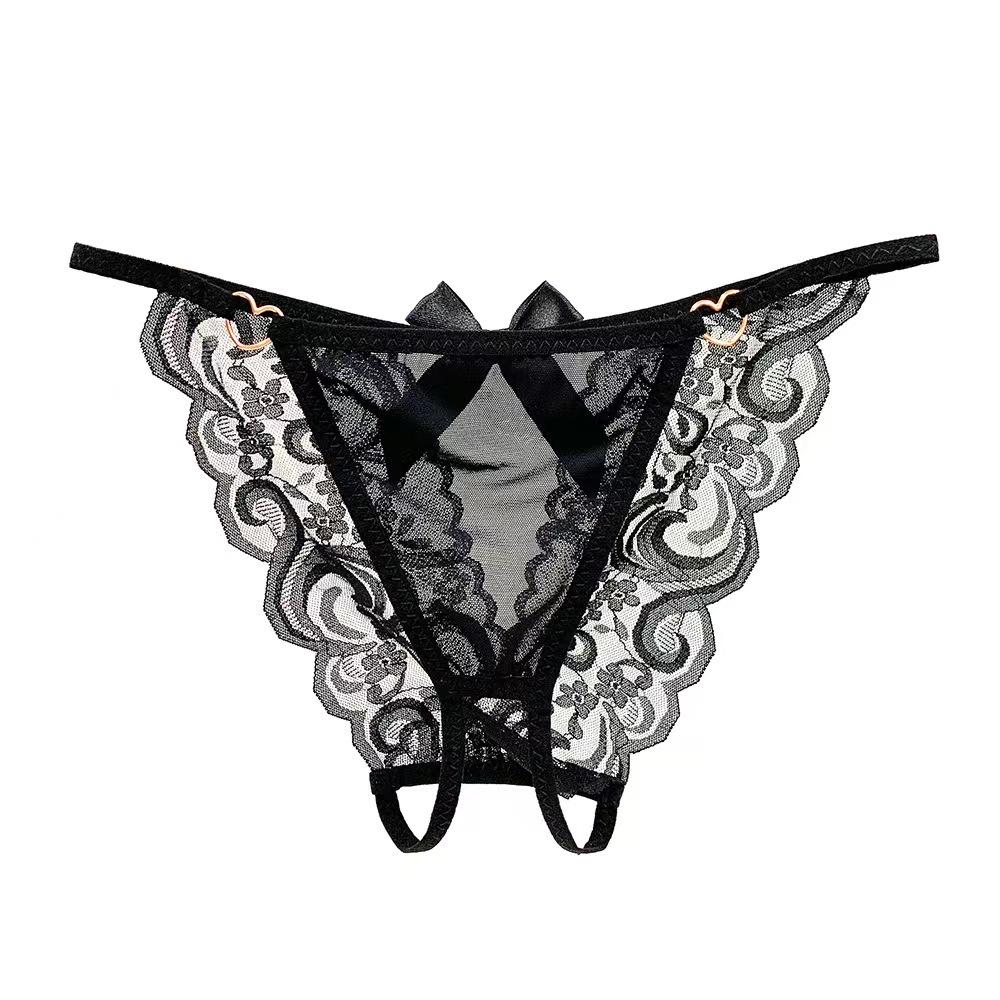 Sexy Women Thong Pants Temptation To Open Gear Hollow Out Briefs Perspective Lace Bow Underwear Low Waist Shorts Erotic Lingerie