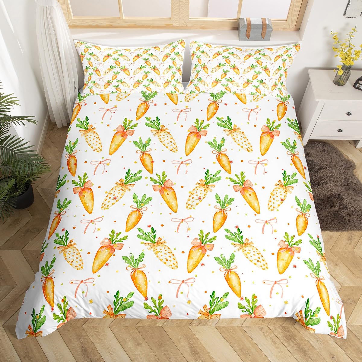 

Carrots Duvet Cover Sets For Kids Boys Girls Queen Lightweight Quilt Covers Kawaii Vegetable Bedding Sets Bedroom Decor No Quilt EU Single(135x200cm)