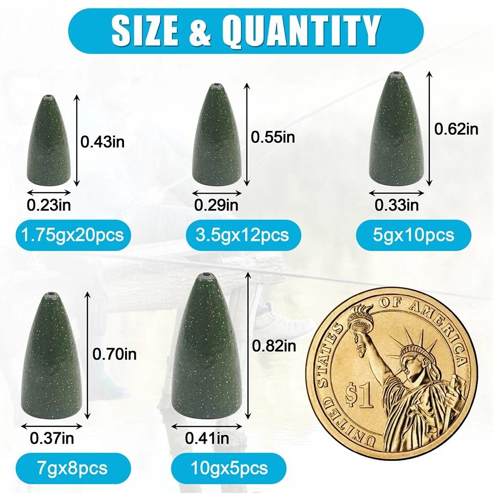 55Pcs Fishing Weights Sinkers Bullet Fishing Sinkers Worm Weights for Bass Fishing Carolina Rig Texas Rig Slip Sinkers Weights