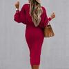 O-Neck Waist Tight Bodycorn Dress High Waist Elegant Long Lantern Sleeve Office Dress Female Clothing