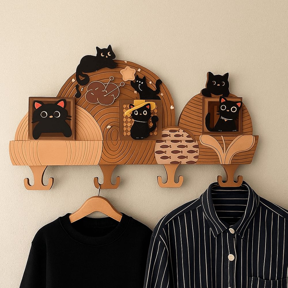 Cat Wall Mounted Key Holder Originality No Punching Required Entryway Hooks Cartoon Practical Entrance Storage Rack Office