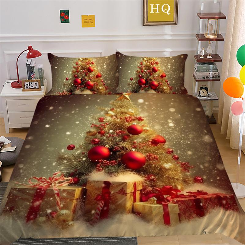 Weihnachts-Schneeszene 3D-gedruckter Polyester-Kissenbezug Bettbezug Zwei- oder Dreiteiliges Set