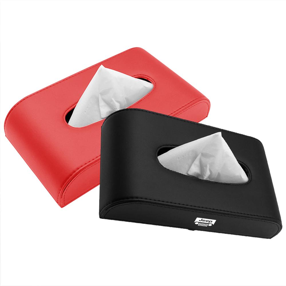 Car Badge Tissue Box Holder Leather Auto Interior Armrest Napkin Case Accessorie For Jeep Wrangler Compass Grand Cherokee JPB JK AKL1