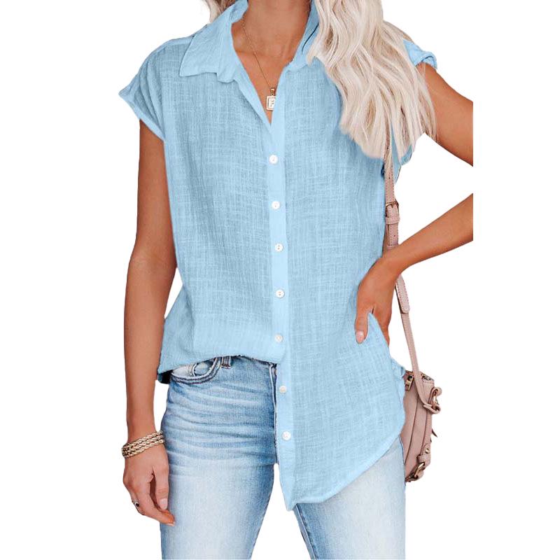 

Summer Solid Color Sleeveless Lapel Shirt L синій