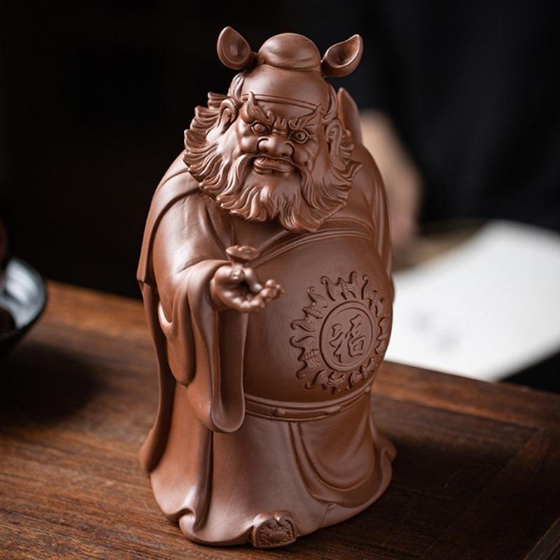 Purple Clay Zhong Kui Blessing Statue Chinese Home Living Room Office Entryway Feng Shui Ornament Handmade Gift