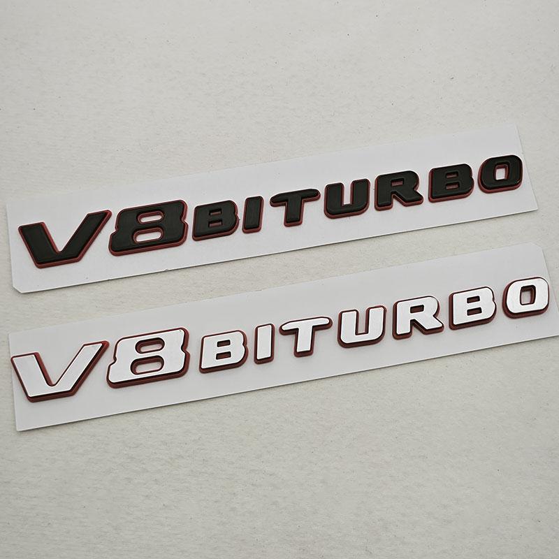 3D ABS Black Red Car Letters Logo V8 BITURBO Side Fender Badge Emblem Decal For Mercedes Benz AMG C63 E63S SL63 GLC63 G63 GLE63S