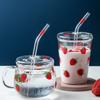 Kawaii Strawberry Glass Mug with Lid Coffee Milk Clear Glass Water Cups Juice Smoothie Cold Drinks Straw Heat Resistant StrawCup