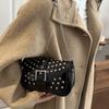 Trend Y2K Rivet Shoulder Bag Retro Spicy Girl Vintage Underarm Bag Fashion Pu Leather Motorcycle Bag Girls