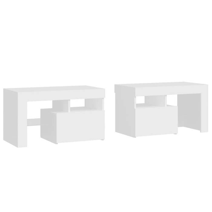 VidaXL 2x Bedside Tables and LED Lights Nightstands Bedside Cabinets Bed Cabinets Bedroom Furniture White 3152770