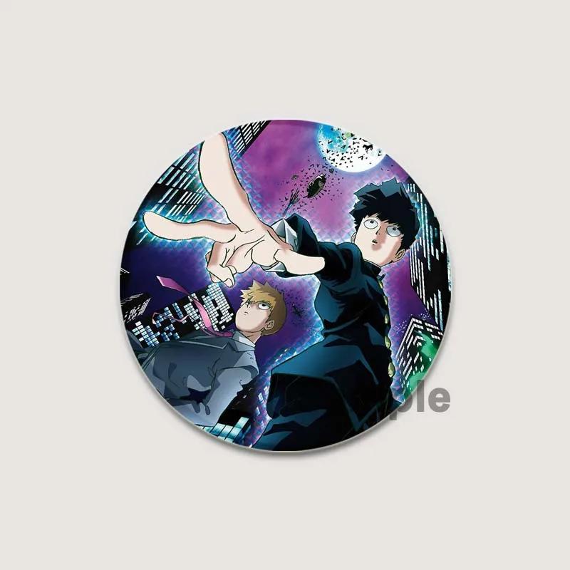 32/44/58mm Japanese Anime Mob Psycho 100 Badges On Backpack Accessories Lapel Pins Cartoon Brooches for Clothes Bag Decor Fans Gifts