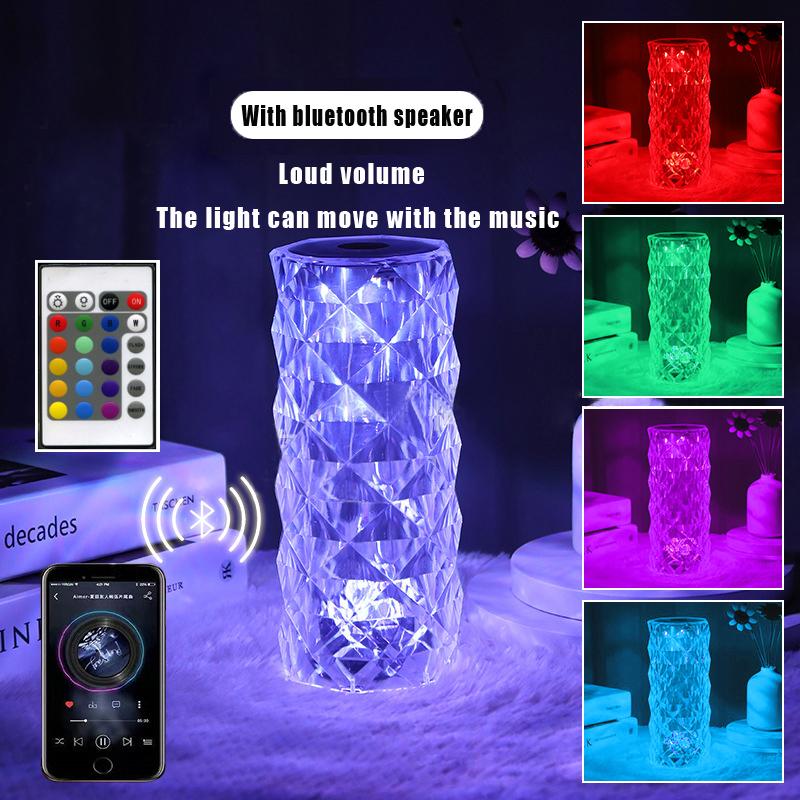 Crystal Table Lamp LED USB Rose Diamond Desk Lamps Touch Switch With Bluetooth Speaker For Bedroom Bedside Night Lights Decor