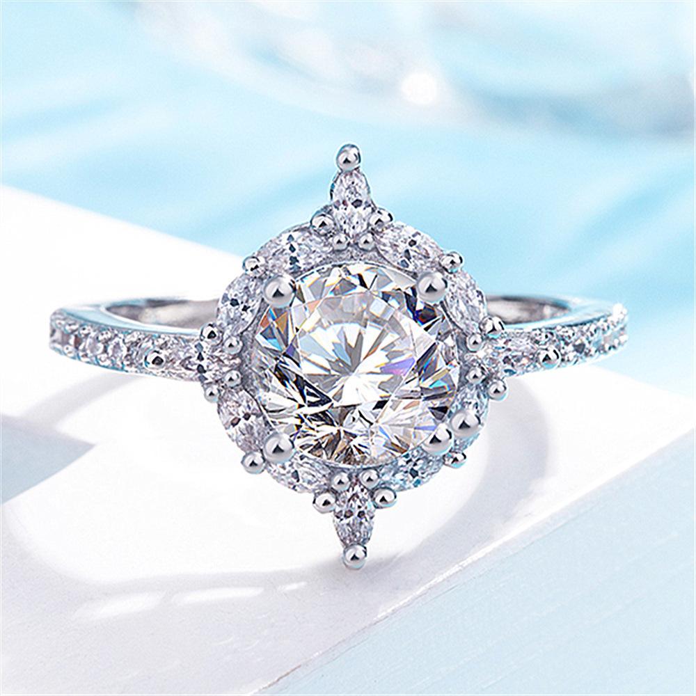 New Inlaid Round Super Shiny Big Diamond Ring Classic Temperament Diamond Ring Popular High Quality Wedding Bridal 10