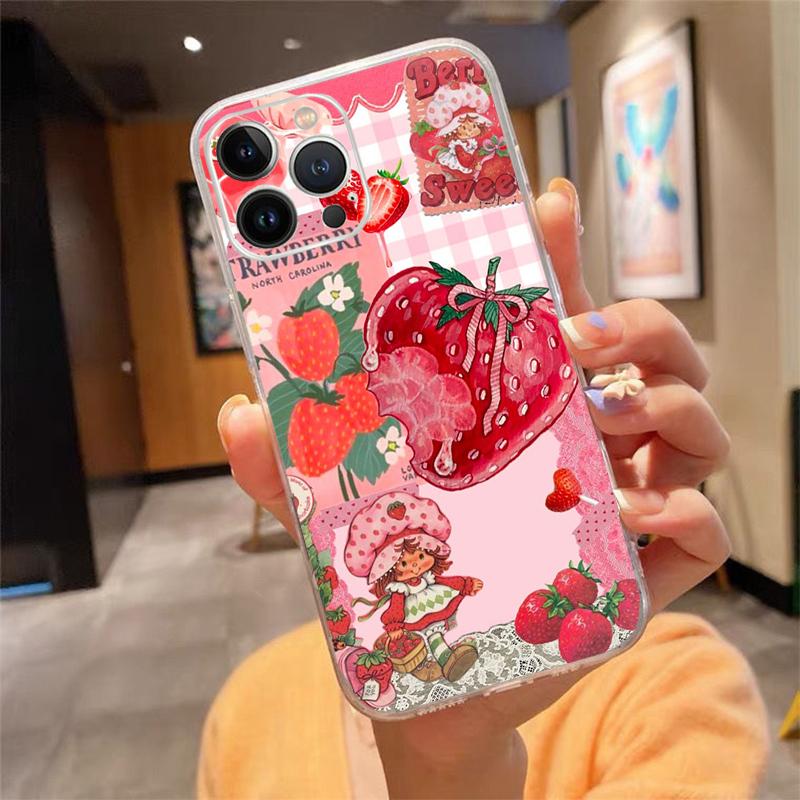 Strawberry Cat Cartoon Phone Case For Iphone 17ProMax 17 Pro Air 16 15 14 13 Pro Max 16 15 14 13 Pro 15Plus