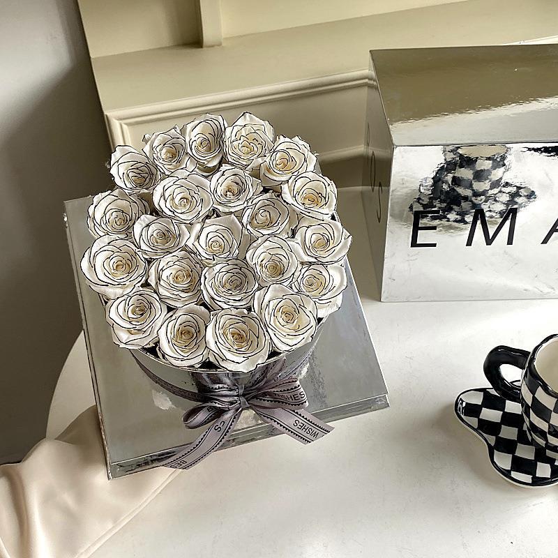 24pcs 4x6cm Artificial Chanson Rose Black Border Small Fragrant Flowers Decoracion Flower Box Wedding Bouquet Christmas Gift