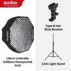 Godox Portable 120cm 47" Umbrella Octagon Softbox with Honeycomb Grid,2.8m Light Stand,Holder Bracket for Flash Speedlight