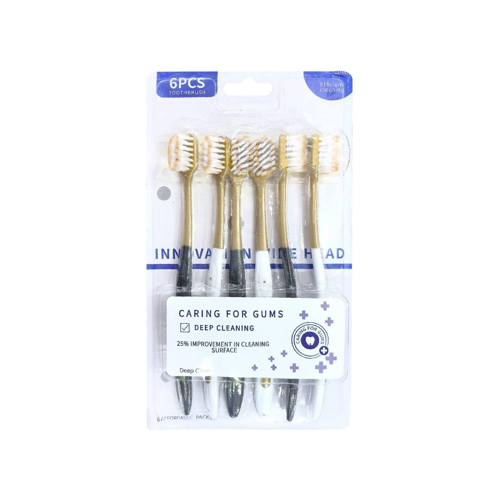 

Зубная щетка для взрослых с широкой головкой и мягкой щетиной, ручная зубная щетка, сверхмягкая щетина для эффективной чистки чувствительных зубов или десен (6 упаковок) One Size