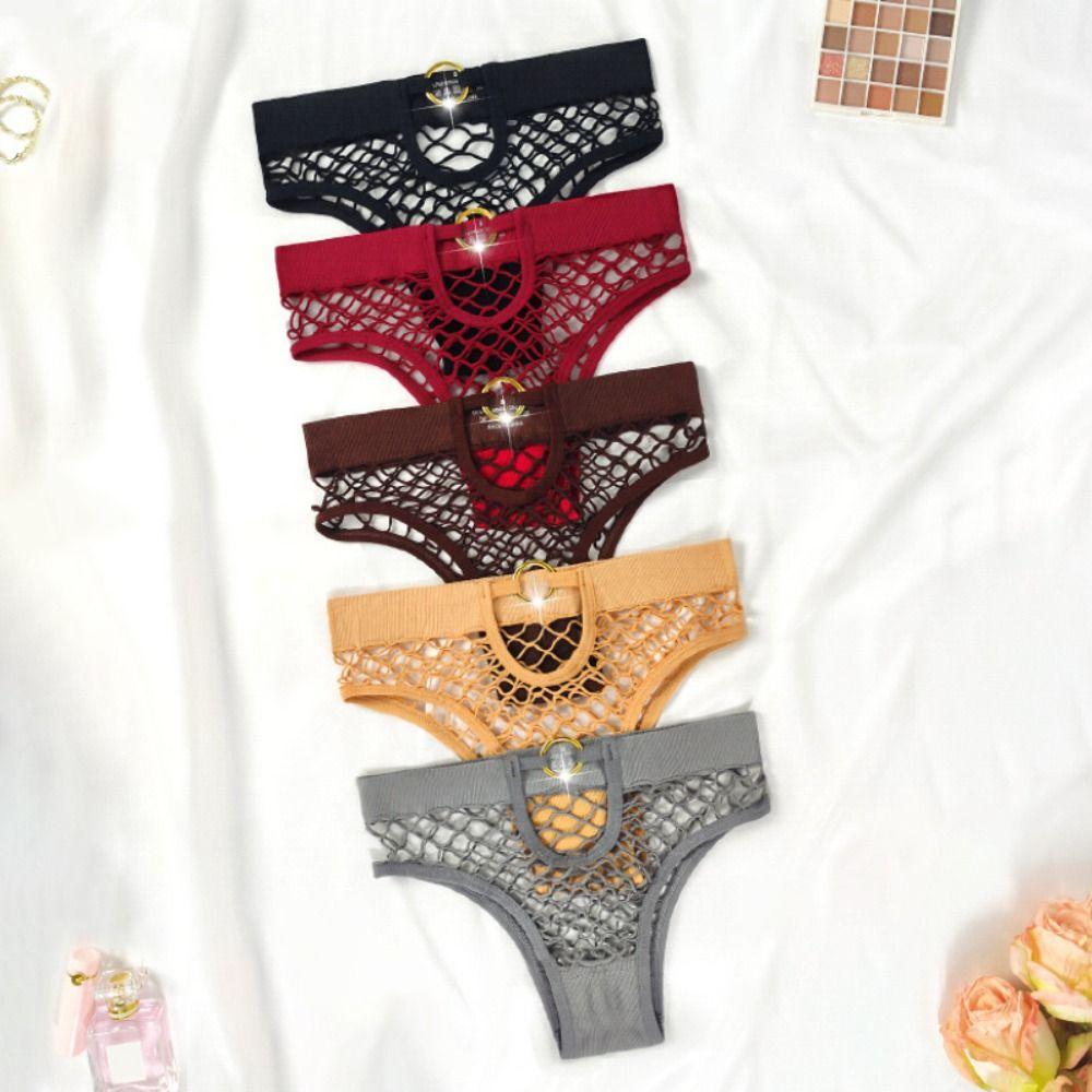 3Pcs Soild Color Fishing Net Briefs Middle Waist Women Underpants Elastic Female Lingeries Female