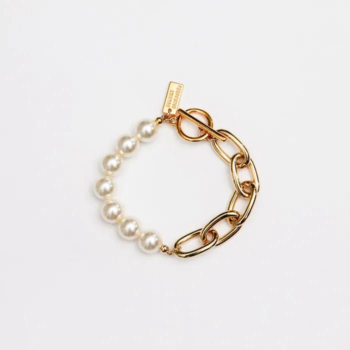 PEARL HALF BOLD CHAIN BRACELET GOLD