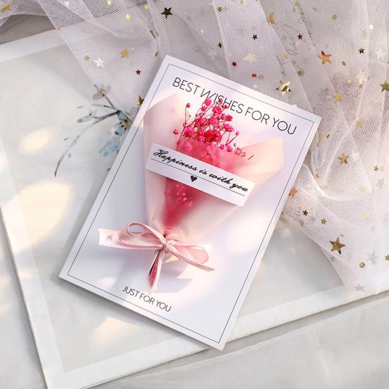 Handmade Mini Flower Bouquet Greeting Card Dried Baby's Breath/Sunflower/Soap Rose Flower Gift Card for Valentine's Day Spring Mother's Day Wedding
