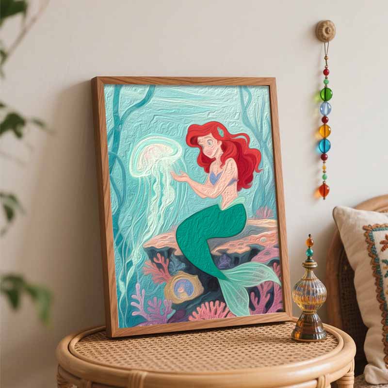 disney little mermaid princess digital oil painting hand painting kit diy home decoration.underwater ocean world scenic art wall decor
