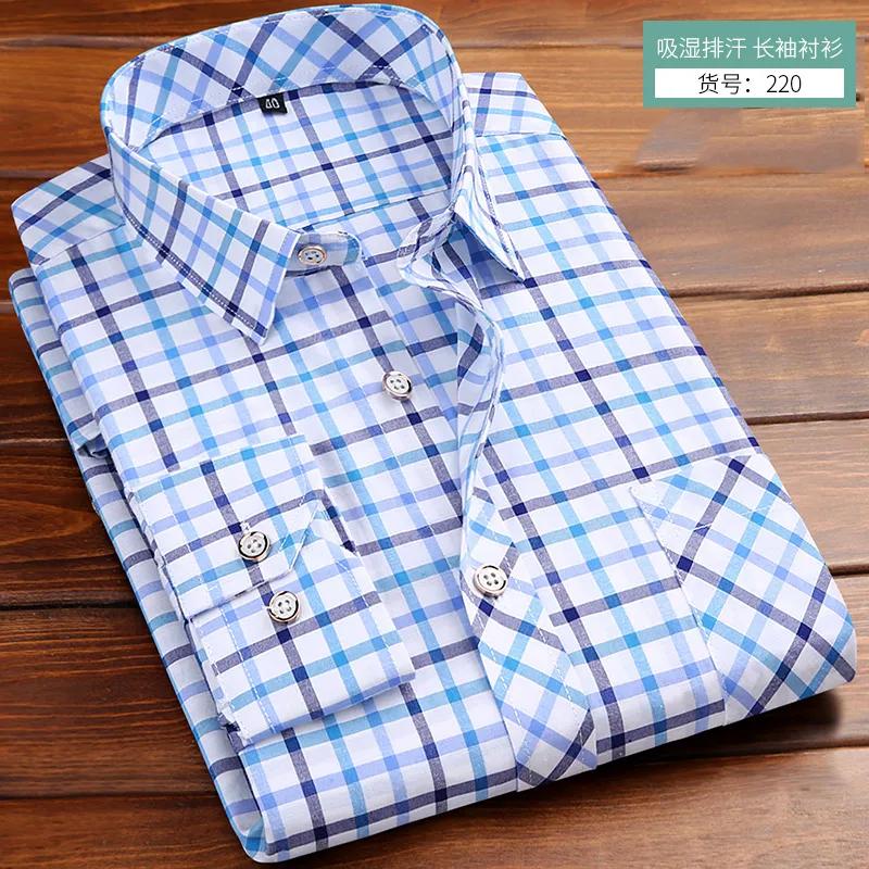 Мужская клетчатая рубашка с длинным рукавом для молодых и среднего возраста, весна-лето, тонкая, свободная, не требующая глажки, устойчивая к складкам, модная одежда 44 синий