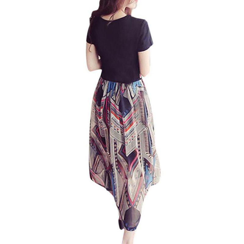 Newest Style Fashion Women Plus Size Chiffon V Neck Maxi Dresses Ladies Fake Two Piece Floral Long