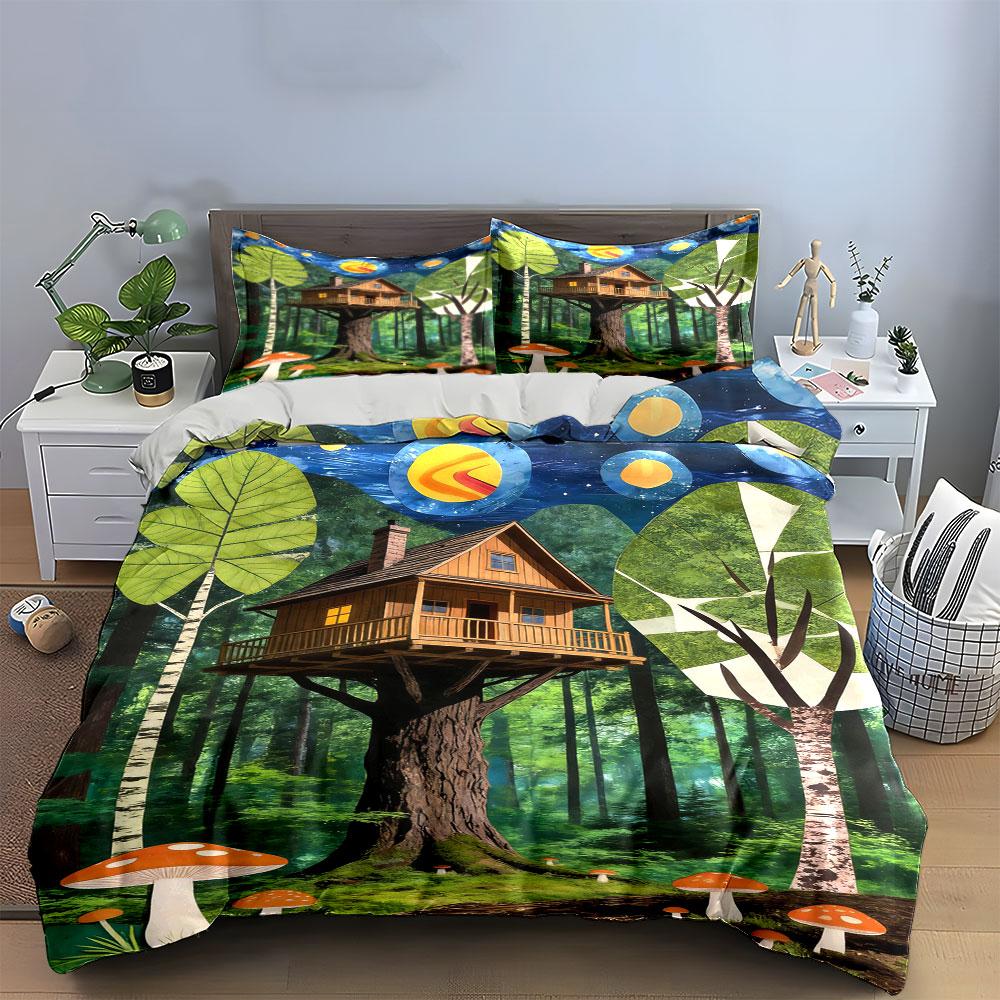 Treehouse and Forest Scene. Bedding Sets Duvet Cover Sets Duvet Covers Pillowcases(1 * Duvet Cover 2 * Pillowcases Without Duvet Insert)