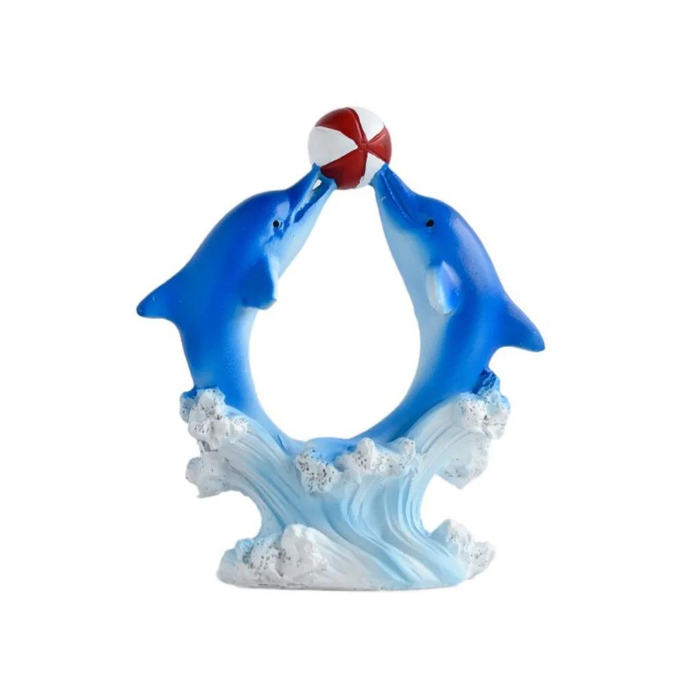 Lively Resin Craft Dolphin Figurine Cartoon Ocean Style Dolphin Statue Cute Sea Animal Sculpture Desktop