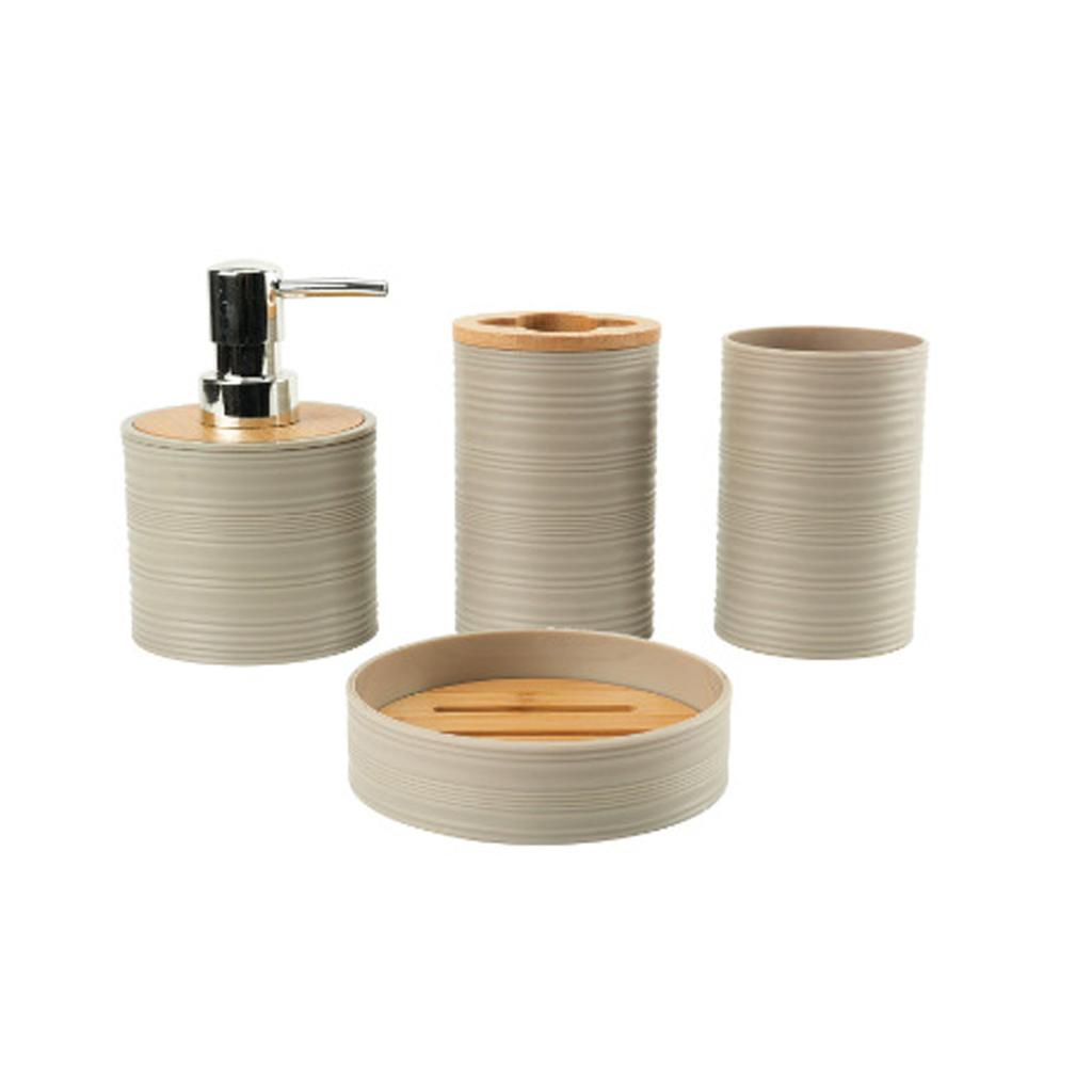 4 Piece Bathroom Storage Set No Metal Organizers With Textured Bamboos Lid For Vanities Countertop