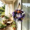 Halloween Window Decoration Wreaths for Front Door, Skull Pumpkin Wreath with Berries, Black Spooky Bat Cabin Party Props Roses, Purple Leaves Doors,