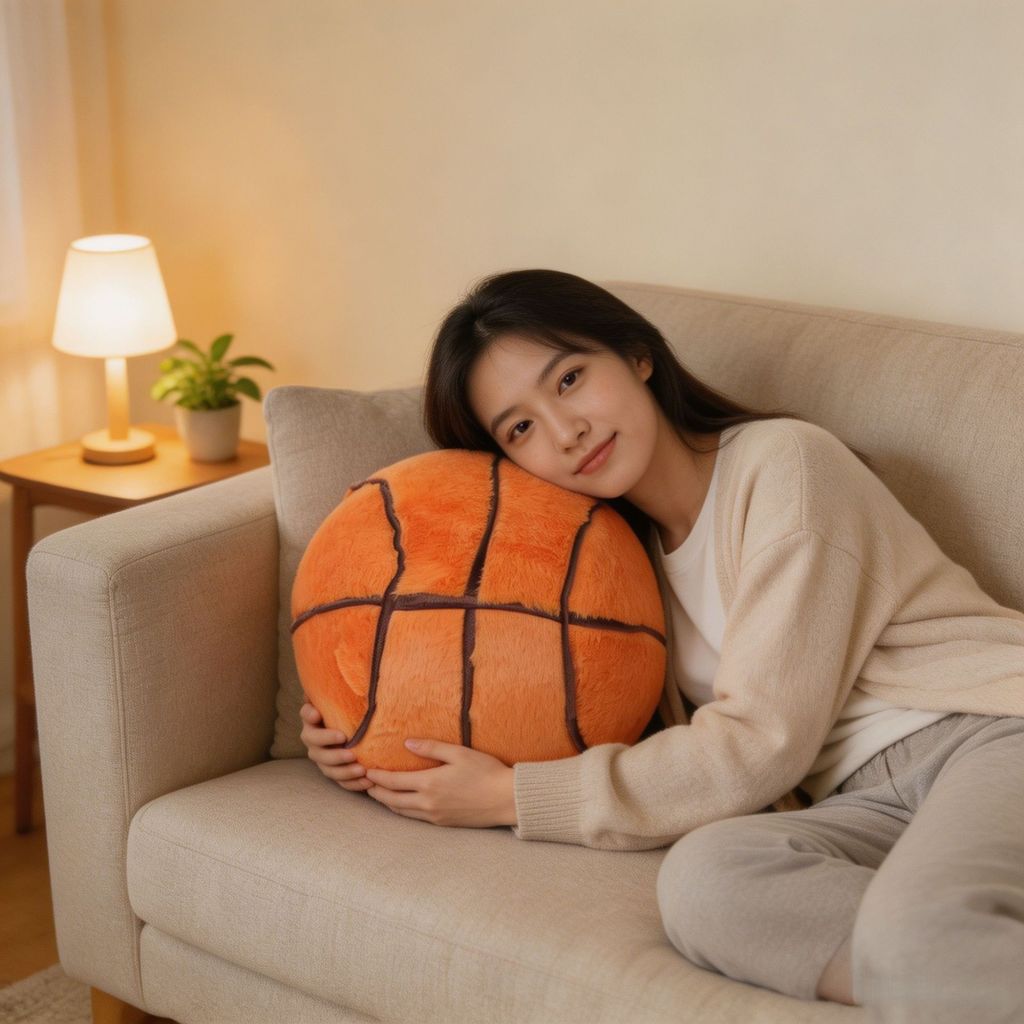 Basketball Plush Pillow With Soft Faux Bunny Fur For Sports Fans Comfort
