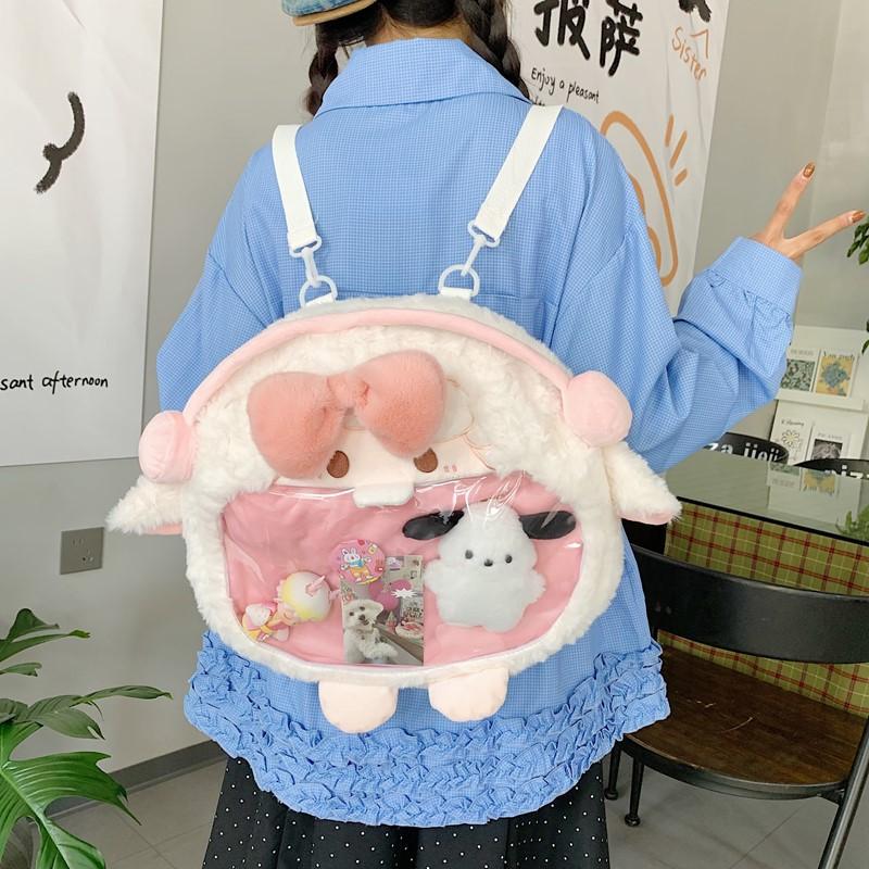 Schoolbag cute lamb pain bag 1011 new backpack fluffy big face bag schoolbag cartoon backpack children's messenger bag