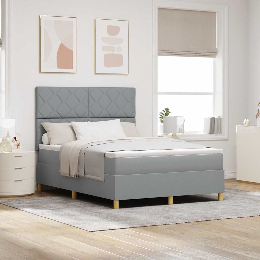Box Spring Bed with Headboard Light Gray 140 x 200 cm Fabric