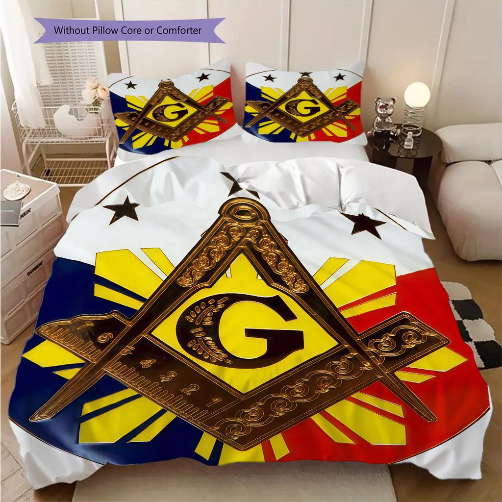 Modern Freemasonry Bedding, Duvet Cover, Pillowcase, Home Decoration, Birthday Gift (1 * Duvet Cover+2 * Pillowcase, Coreless)