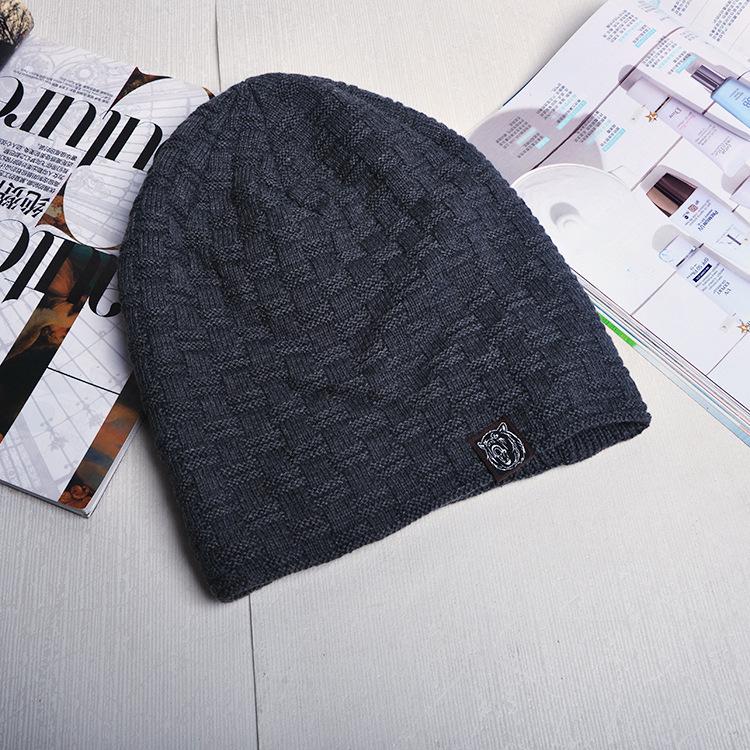 Wind autumn and winter velvet warm knitted cold hat outdoor cycling hip hop trendy sticker label fashion bag head wool hat