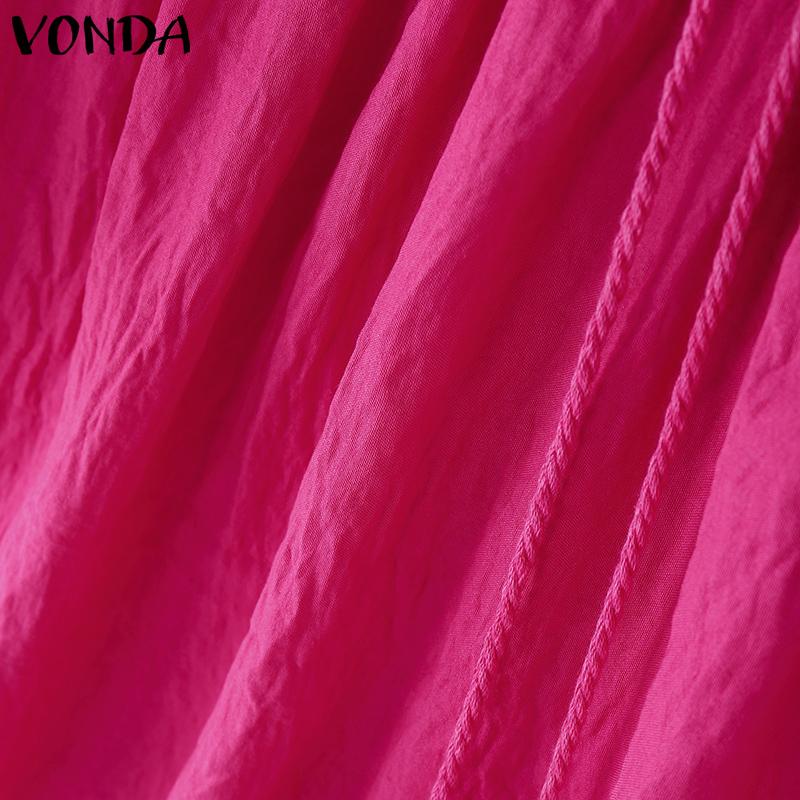 VONDA Women Summer Bow Kont Round Neck Lace Crochet Patchwork Casual Ruffled Blouse