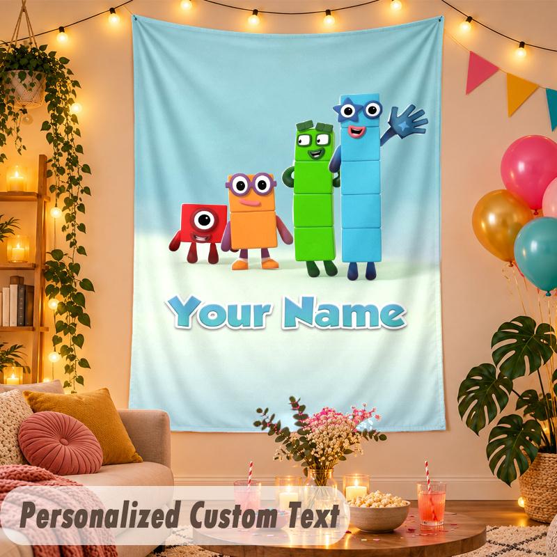 Arazzo da Parete Personalizzato Numberblocks Testo con Nome Personalizzato Poliestere Decorazione da Appendere Casa Stanza
