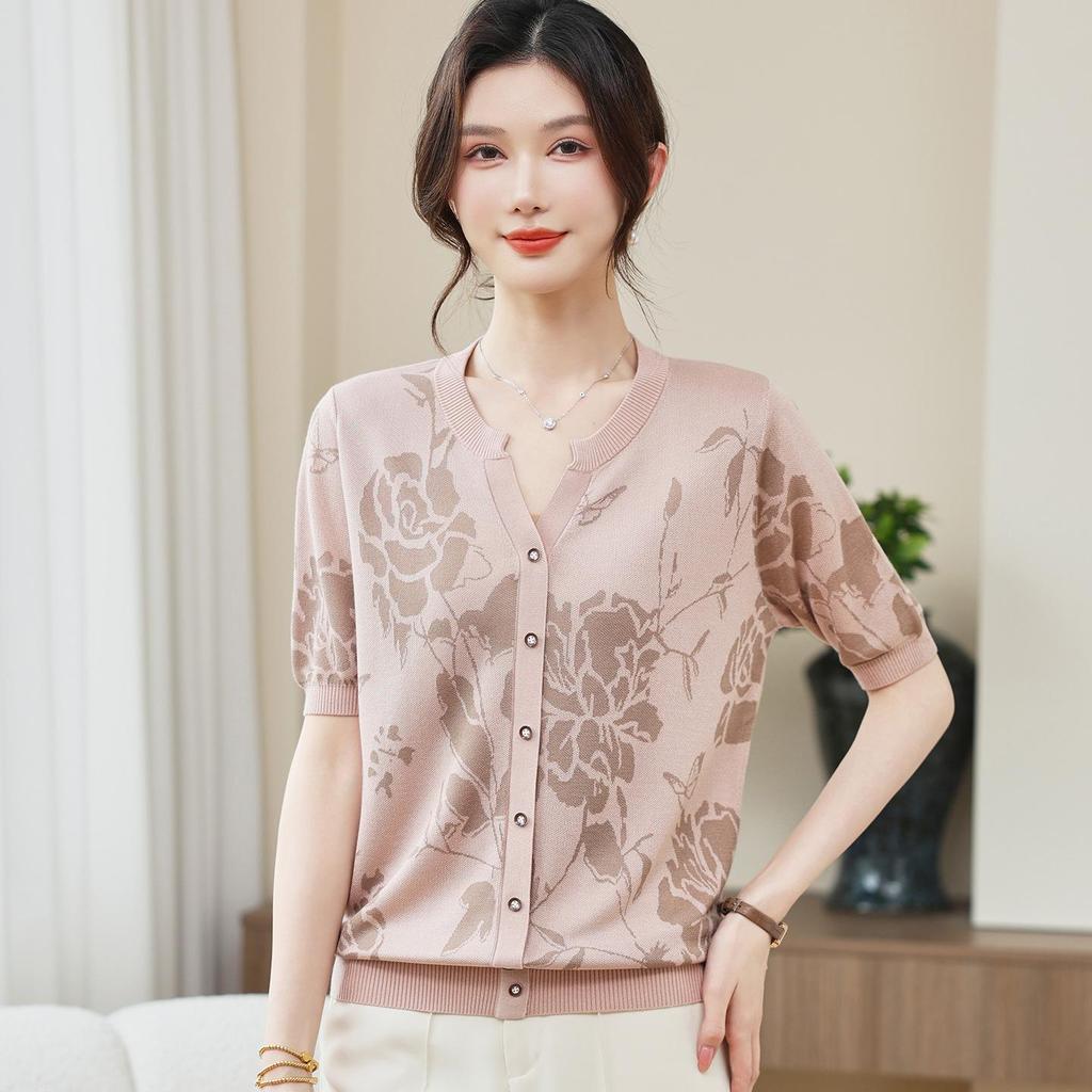 Mom's 2026 New Style Summer Knit Top - Short-Sleeved T-Shirt for Middle-Aged & Elderly Women