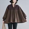 Pulover Mânecă Felinar Mărimi Mari Femei Patchwork Plisat Primăvară Toamnă Larg Casual Tricotat Gât în V Cămașă Topuri Oversized