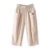 Women Fashion Solid Color Cotton Linen Flax Elastic Pants Beach Leisure Trousers Womens Wide Leg Sweatpants for Women
