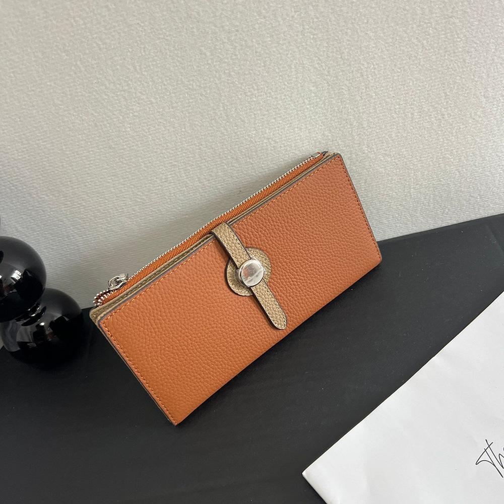 Long Women Wallets Two-tone Genuine Leather Wallet Clutch Bag First Layer of Cowhide Purse Zipper Hasp Bifold Billfold Purse