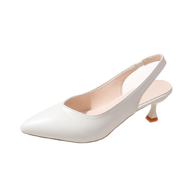 High Heels Women's Thin Heel Bag Head Sandals Summer French Temperament Small Heel Middle Heel Pointed Head Evening Breeze Gentle with Skirt Women's