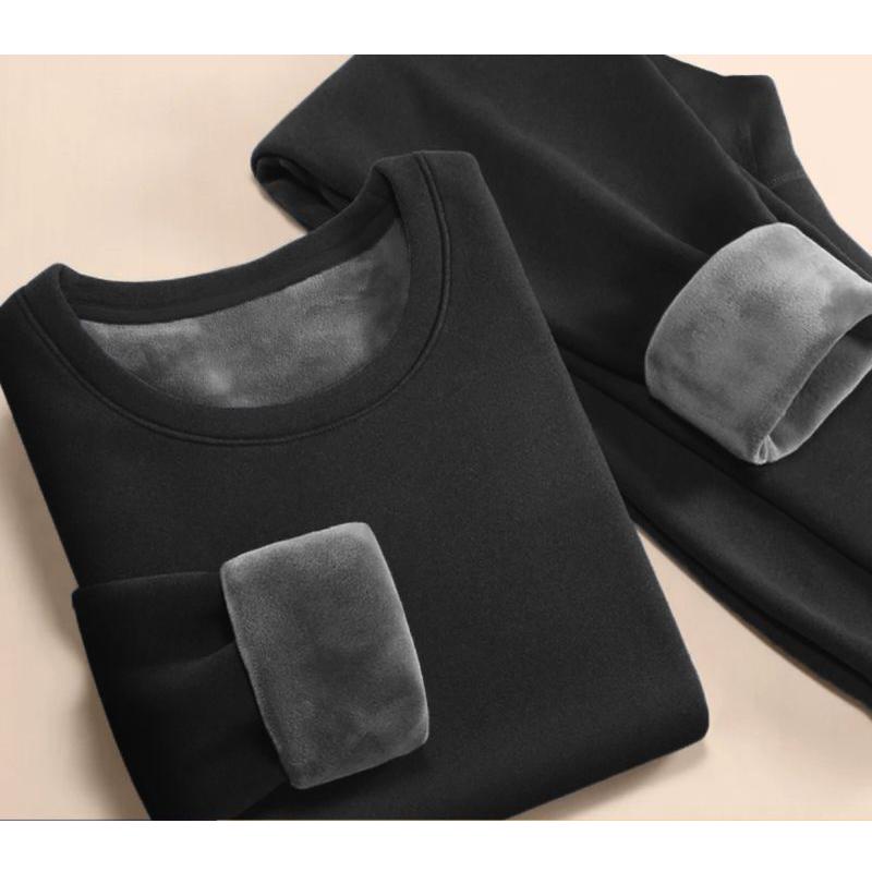 

Осінньо-зимові довгі комплекти чоловічі надтовсті з круглим вирізом, що зберігають тепло, набір топів + штанів, флісовий зручний м який термокомплект M чорний