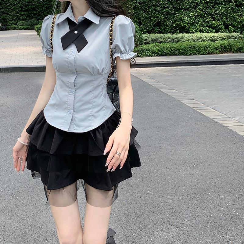 Completo due pezzi stile Accademia Petite: Gonna per Uniforme JK Giapponese e Vestito Camicia Estivo