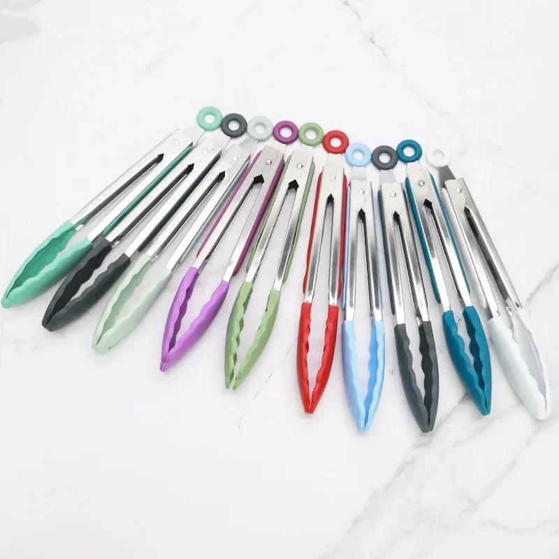 Kitchen Tongs Silicone Non-slip Cooking Clip Clamp BBQ Salad Tools Grill Kitchen Accessories Silicone Food Tong Stainless Steel