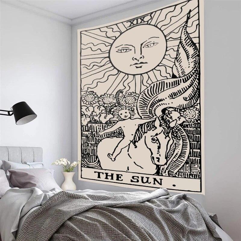 

Мандала карты Таро гобелен настенный гобелен с изображением солнца и луны астрология колдовство ткань для гадания ковер украшение для дома и комнаты 150x130cm