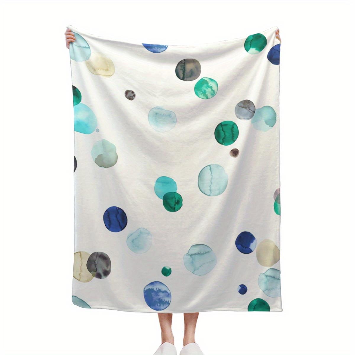 Plush Throw Blanket - Super Soft Quilted All-Season Bedspread with Watercolor Multicolor Dots Turquoise,Navy 130x150cm51x59in