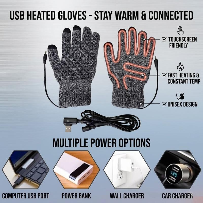 USB Electric Heating Gloves Anti Slip Five Finger Back Hand Warm Thickened Charging Constant Temperature for Outdoor Cycling