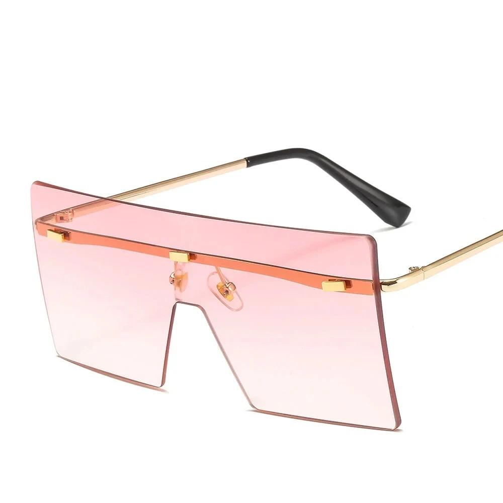 Oversized Rimless Sunglasses for Women Metal Gradient UV400 Luxury Fashion Shades Eyewear